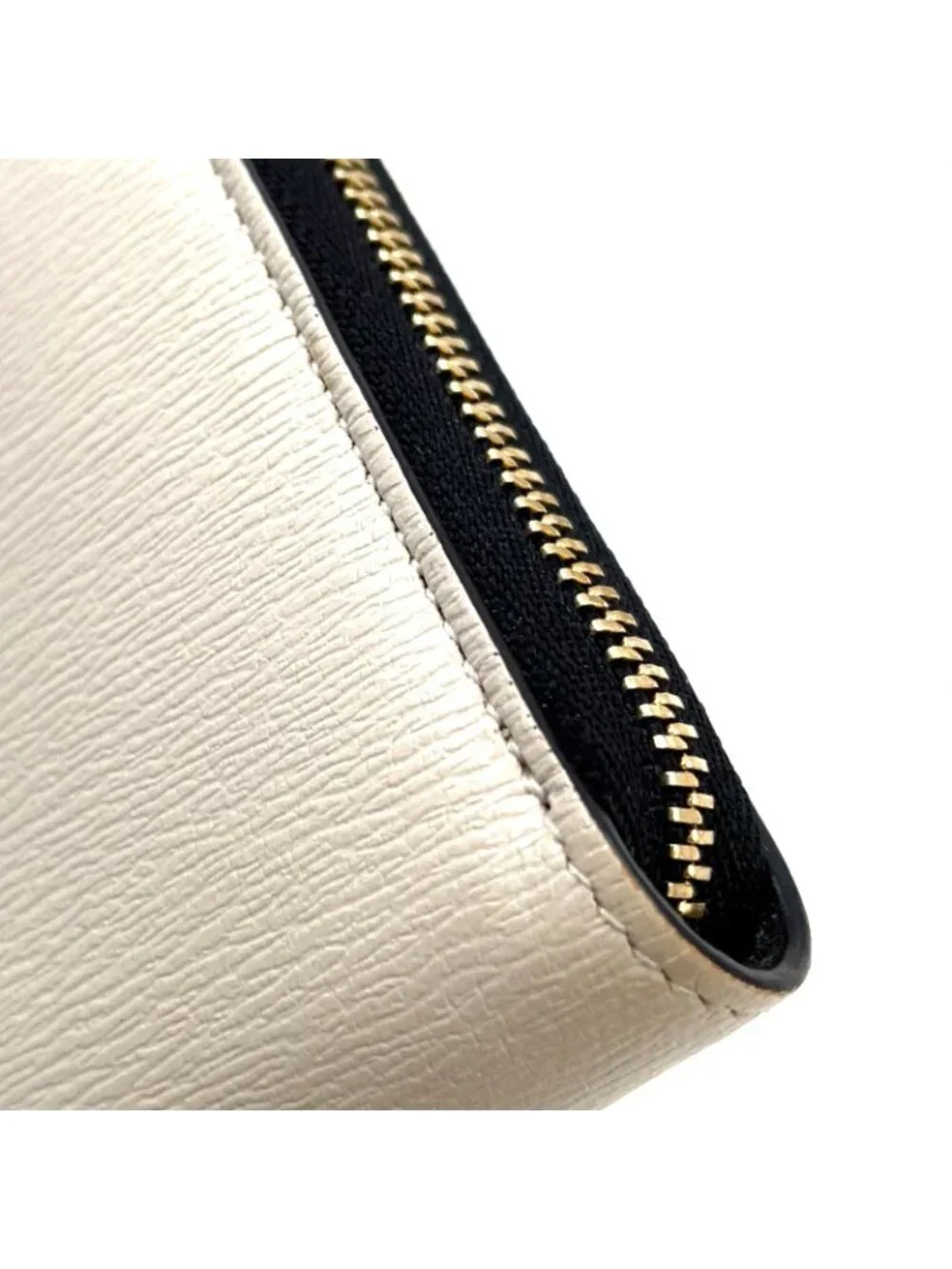 Bvlgari B-zero One Charm L-shaped Zipper Leather Black White Wallet Gold